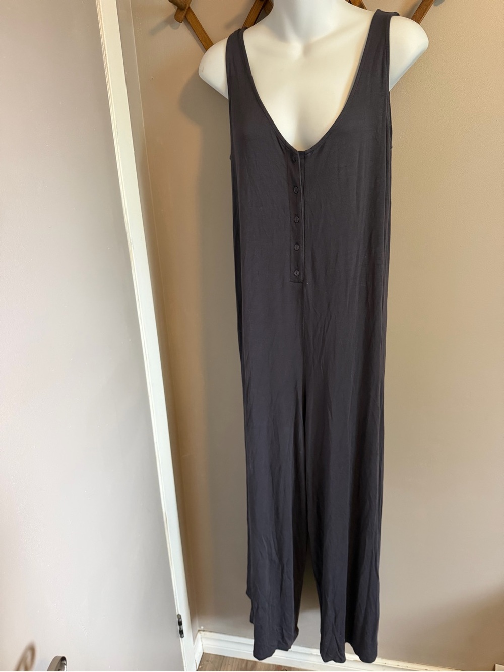 Be You Charcoal Grey V-Neck Button Front Wide Leg Jumpsuit L